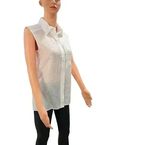 White Sleeveless Button-Up Blouse - Women's Lightweight Shirt - Picture 3 of 6